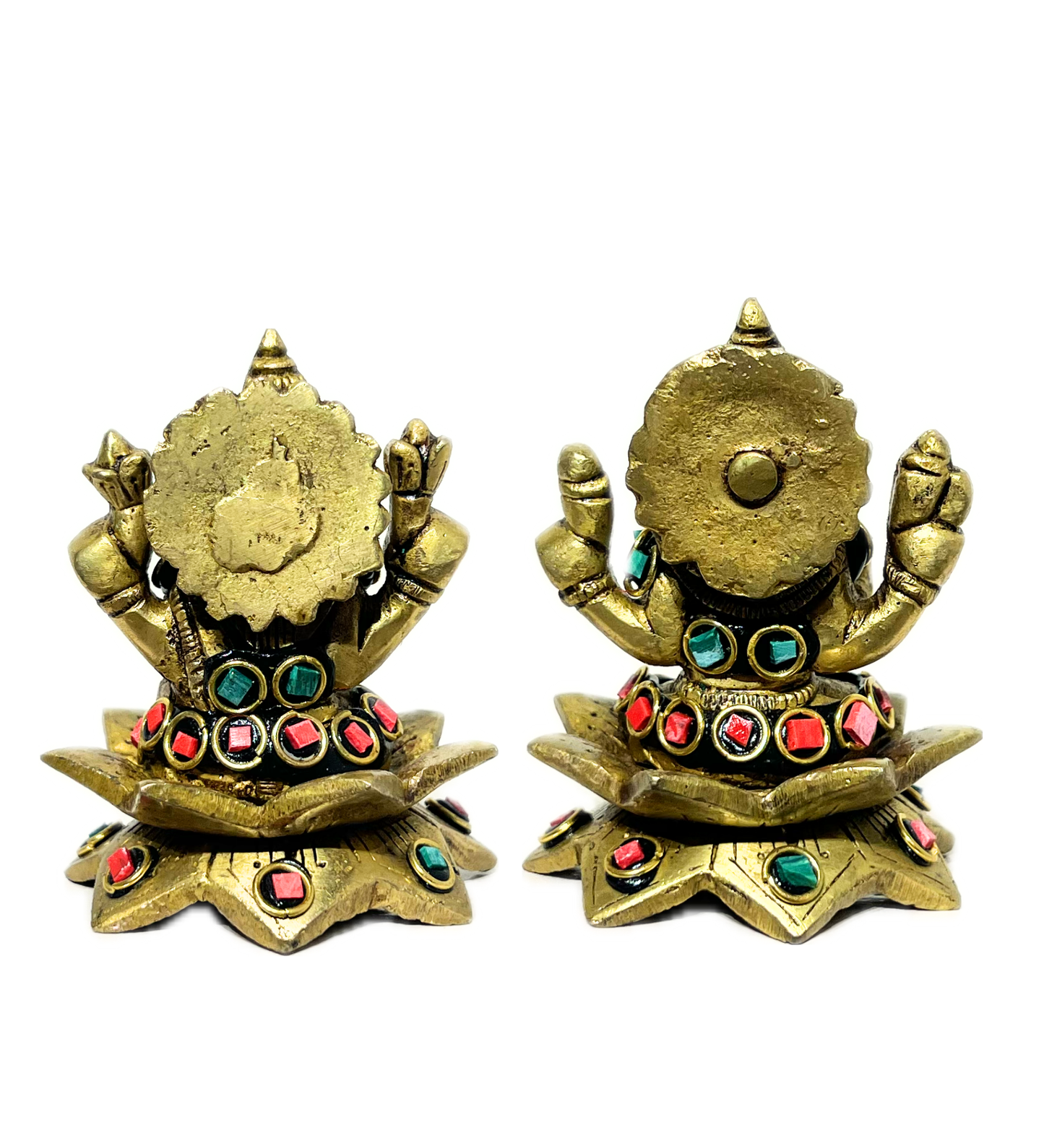 Brass Laxmi Ganesh Idol Set with Stone Finish – 100% Pure Brass