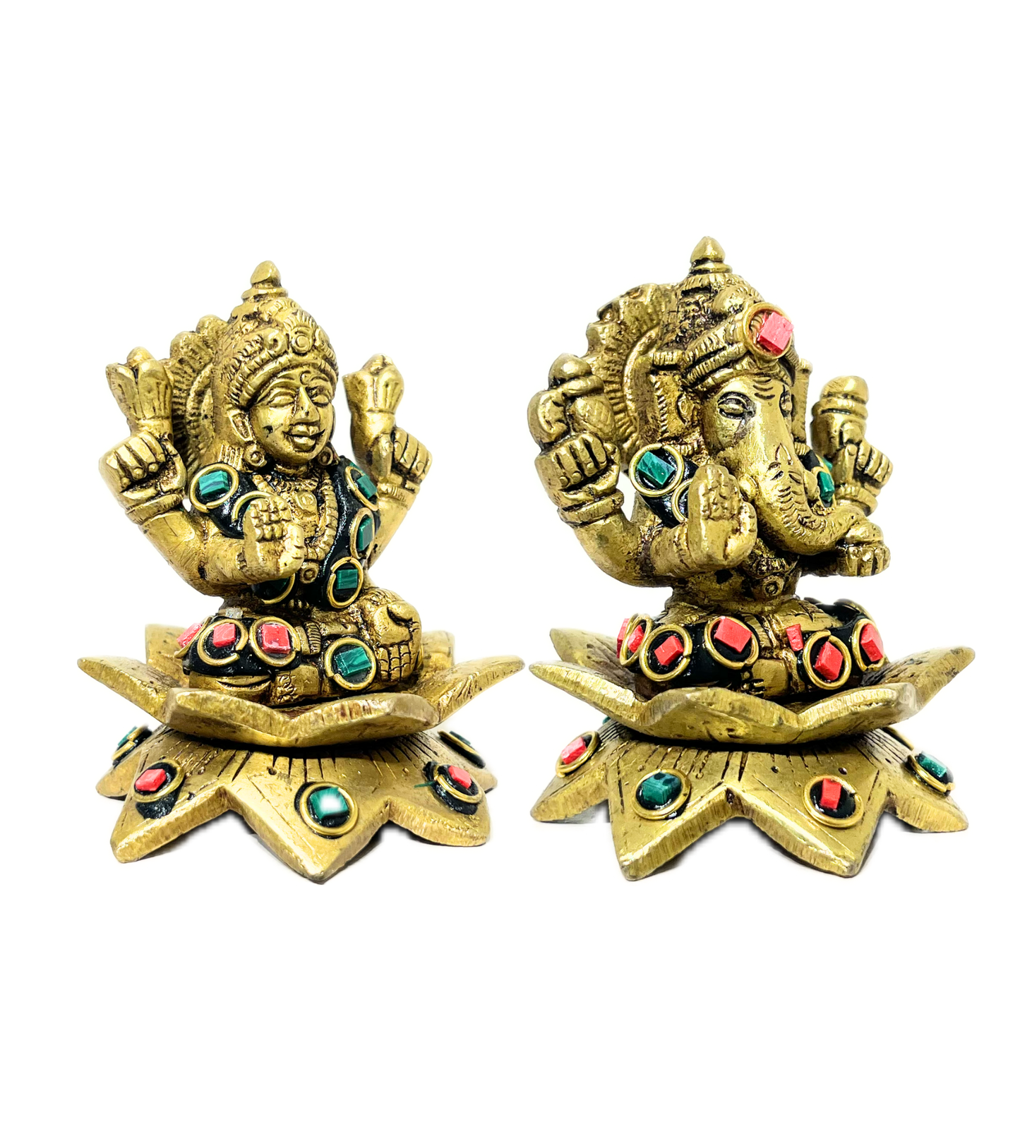 Brass Laxmi Ganesh Idol Set with Stone Finish – 100% Pure Brass