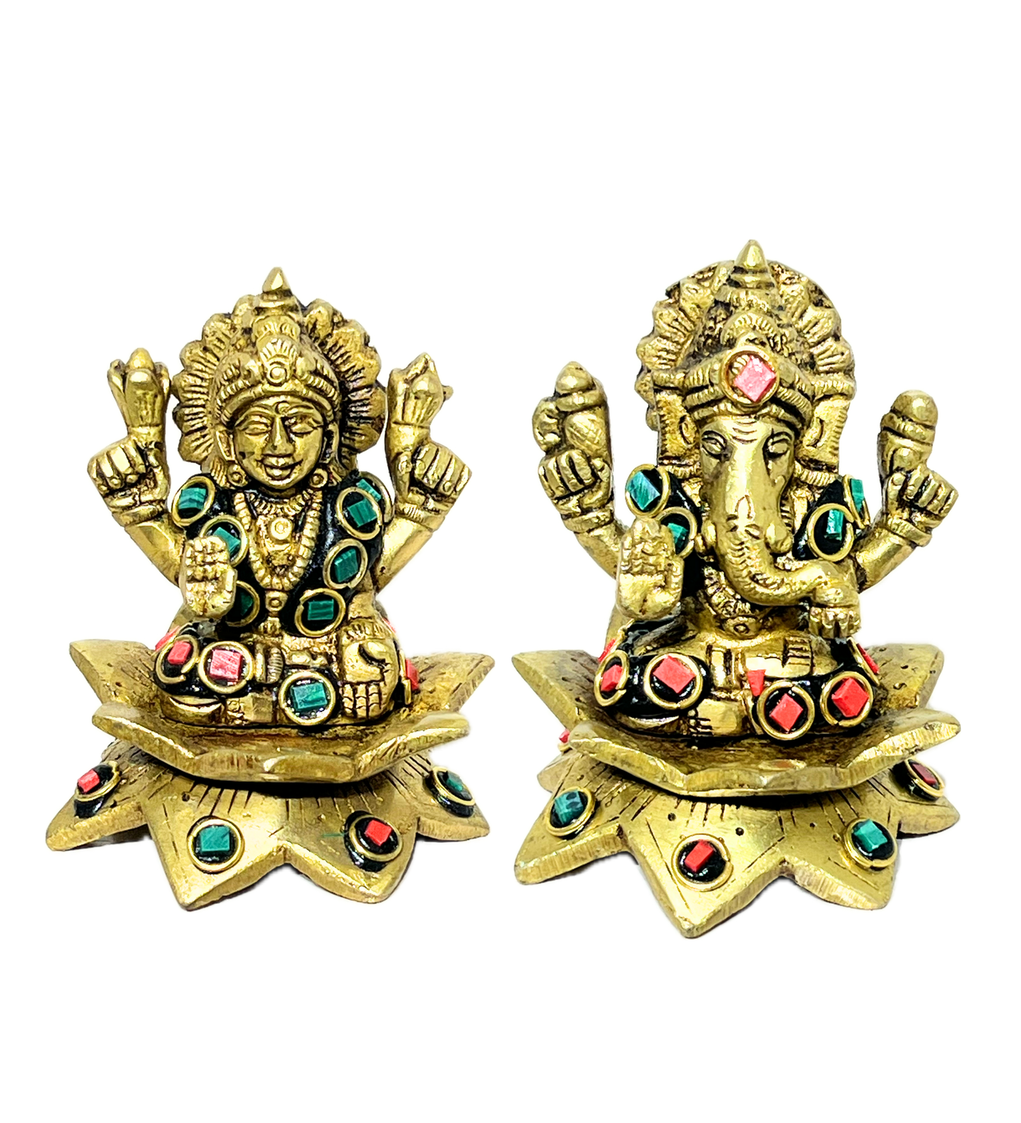 Brass Laxmi Ganesh Idol Set with Stone Finish – 100% Pure Brass
