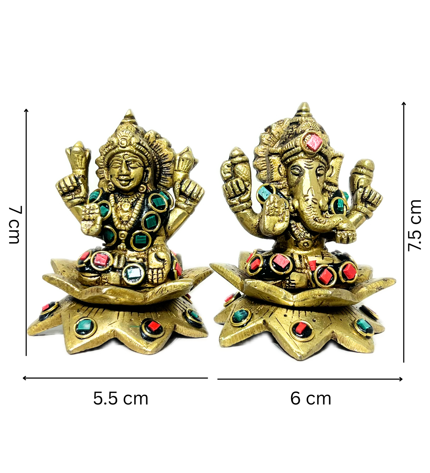 Brass Laxmi Ganesh Idol Set with Stone Finish – 100% Pure Brass