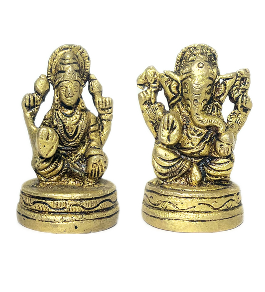 Small Brass Laxmi Ganesh Idol Set – 100% Pure Brass