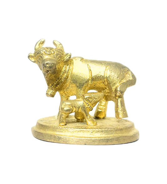 Brass Kamdhenu Cow with Calf Idol – 100% Pure Brass